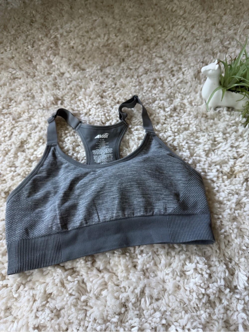 Avia Women's Heathered Charcoal Racerback athletic gym Sports Bra